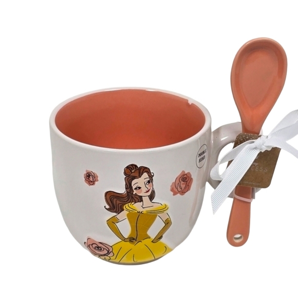 Rae Dunn Disney Beauty Beast Belle Mug with Peach Spoon New - Picture 1 of 5